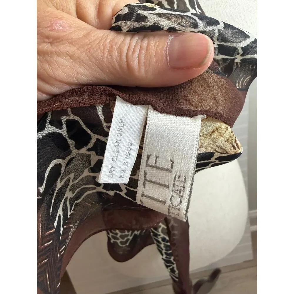Vintage Petite Sophisticate 100 % Silk Brown Tan Animal Print Rectangular Scarf